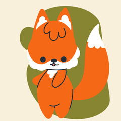Cute kawaii fox in cartoon, flat, doodle, simple style. Design element for posters, postcards, greeting cards, wallpapers, children's clothes, fabrics, t-shirts, logos, cover