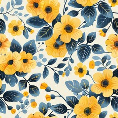 Seamless pattern with yellow and blue flowers. illustration.