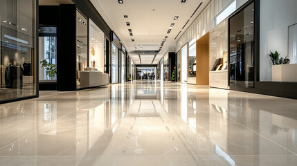 Obraz premium Modern ceramic tiles showcased in a luxury shopping mall. Display features a variety of stylish tiles for flooring and walls, highlighting premium options available for home and commercial spaces.