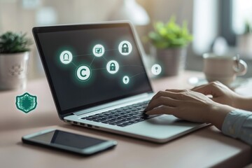 Cyber Security and Data Protection: A Laptop with Digital Shield