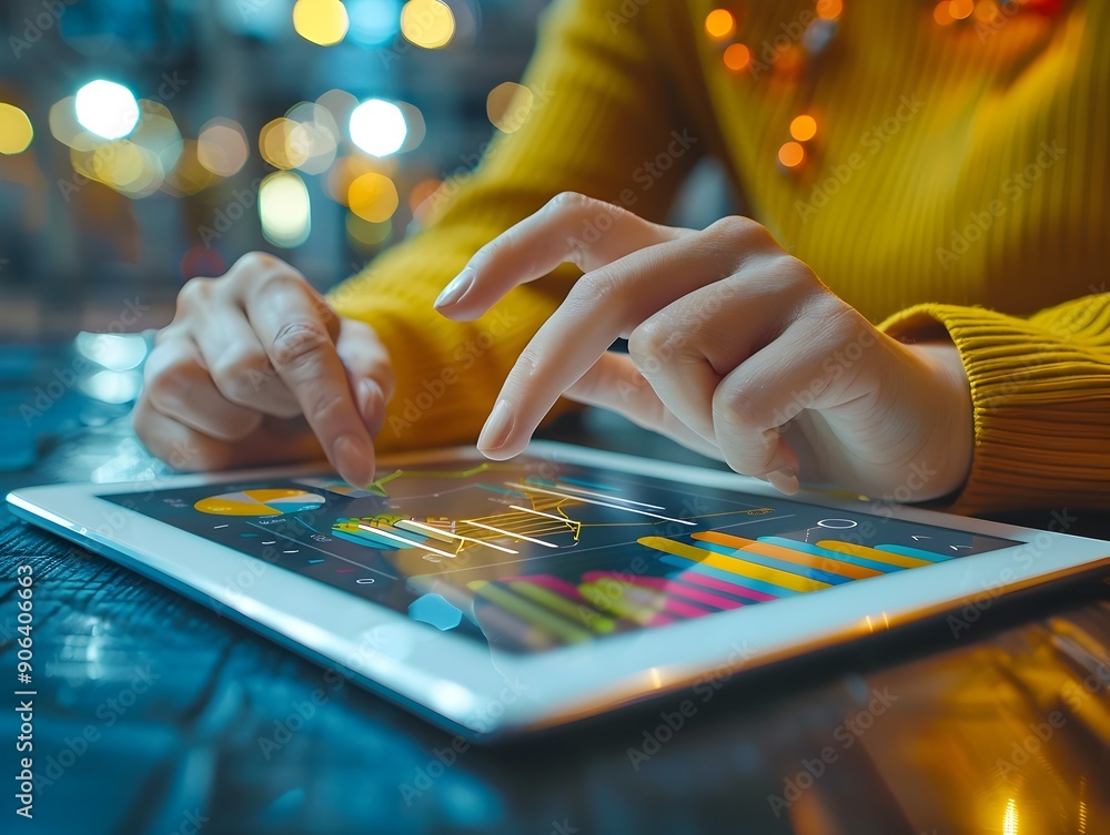 Aufkleber financial planning review on digital tablet with data analytics and progress indicators