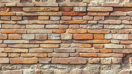 Fototapeta premium Old brick wall of an ancient building, showcasing red stone blocks as a textured background.
