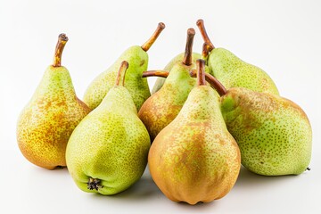 Ripe pears displayed together on a white background ready for delicious recipes