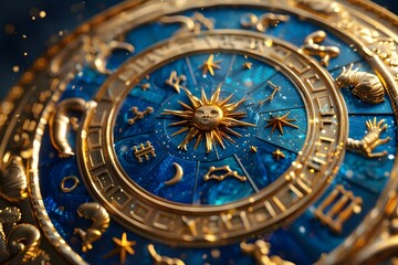Obraz premium Intricate Zodiac Wheel with Celestial Symbols and Golden Accents