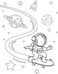 Doodle Astronaut Cartoon, coloring Line art