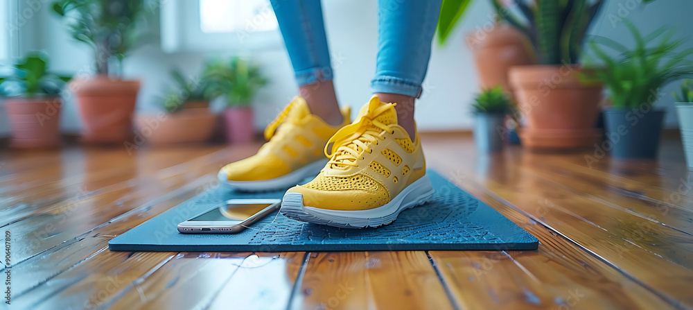 Poster person using a fitness app to plan and track their workouts demonstrating the integration of technol