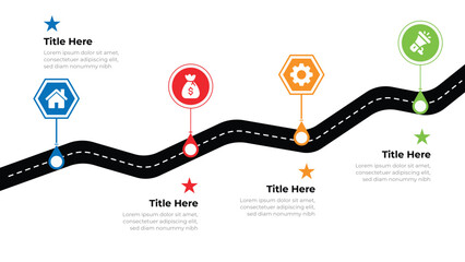 Project roadmap, timeline Infographics, 4 years recap, timeframe and milestones