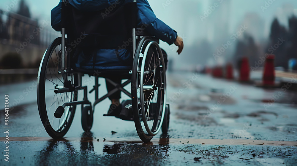 Poster disabled person thriving in a future with advanced accessible communication devices and support serv