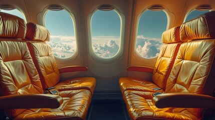 Fototapeta premium The airplane is yellow and has two seats