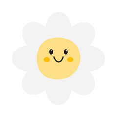 Cute daisy flower. Chamomile smiles in cartoon style