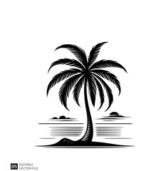 palm tree vector graphic design black and white clip art silhouette