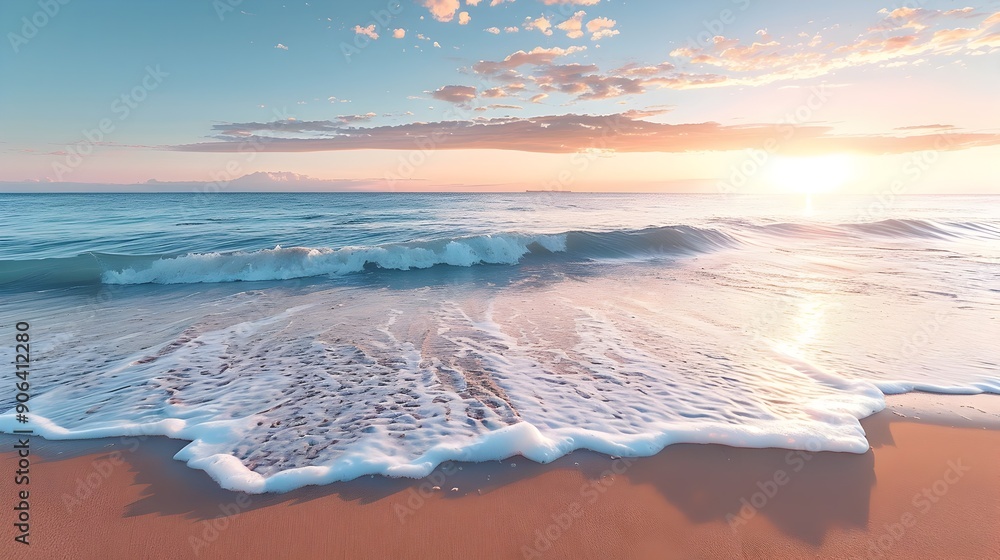 Canvas Prints Serene Beach Sunrise with Peaceful Ocean Waves Lapping the Shore