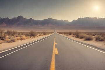 Naklejka premium Asphalt Road leading to the Foggy Mountains