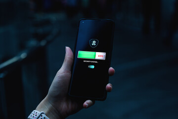 Security system installation, data security protection. Smartphone screen showing installation...