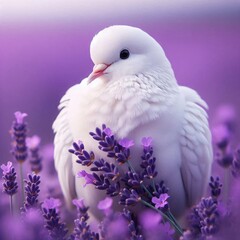 A Single Dove Amidst a Field of Lavender