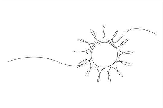 Continuous one line drawing sun art Summer sun contour line sign line art illustration