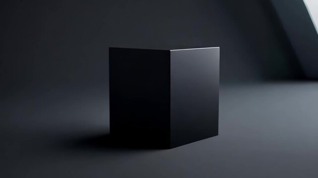 Minimalist dark studio setting with rotating black cube