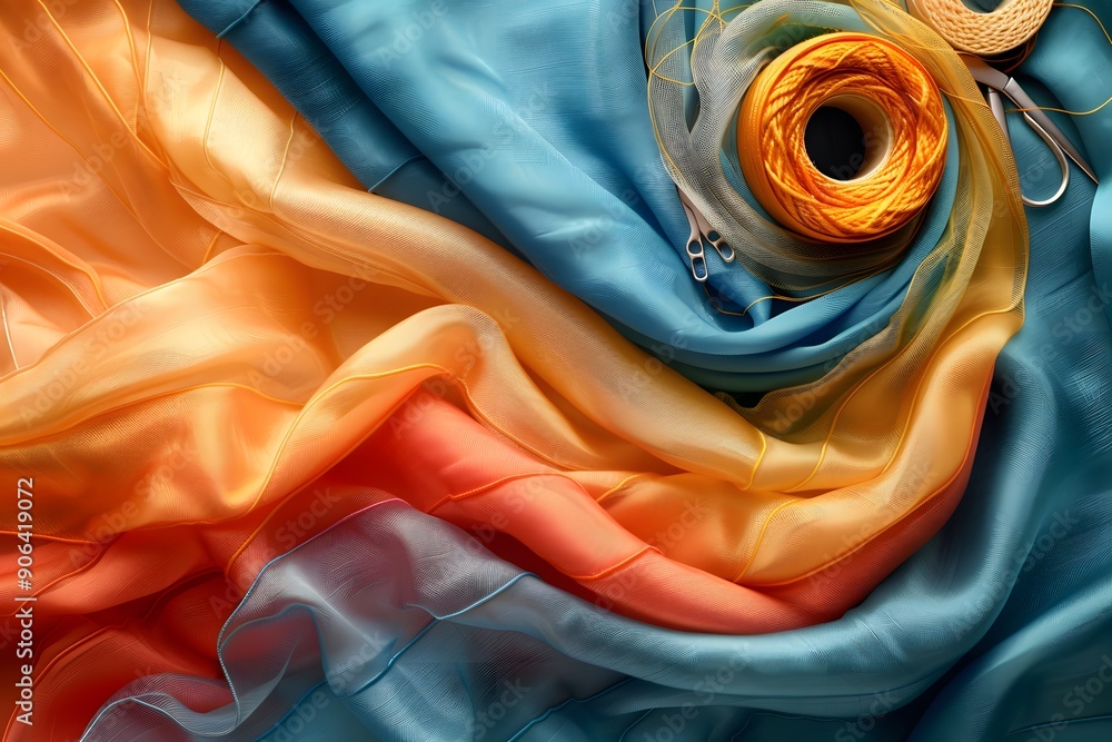Aufkleber vibrant textiles and threads: a colorful display of fabric and yarn