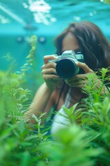 Woman in Her 30s Photographing Fish Tank in Natural Daylight, Showcasing Passion for Hobbies and Pet Care