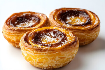Traditional egg tart dessert from Portugal, Pasteis de nata, isolated on white background