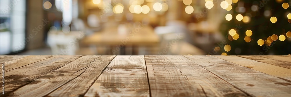 Aufkleber Inviting Cozy Dining Room with Rustic Wooden Table for Product Display - Warm Ambient Lighting and Soft Bokeh Effect
