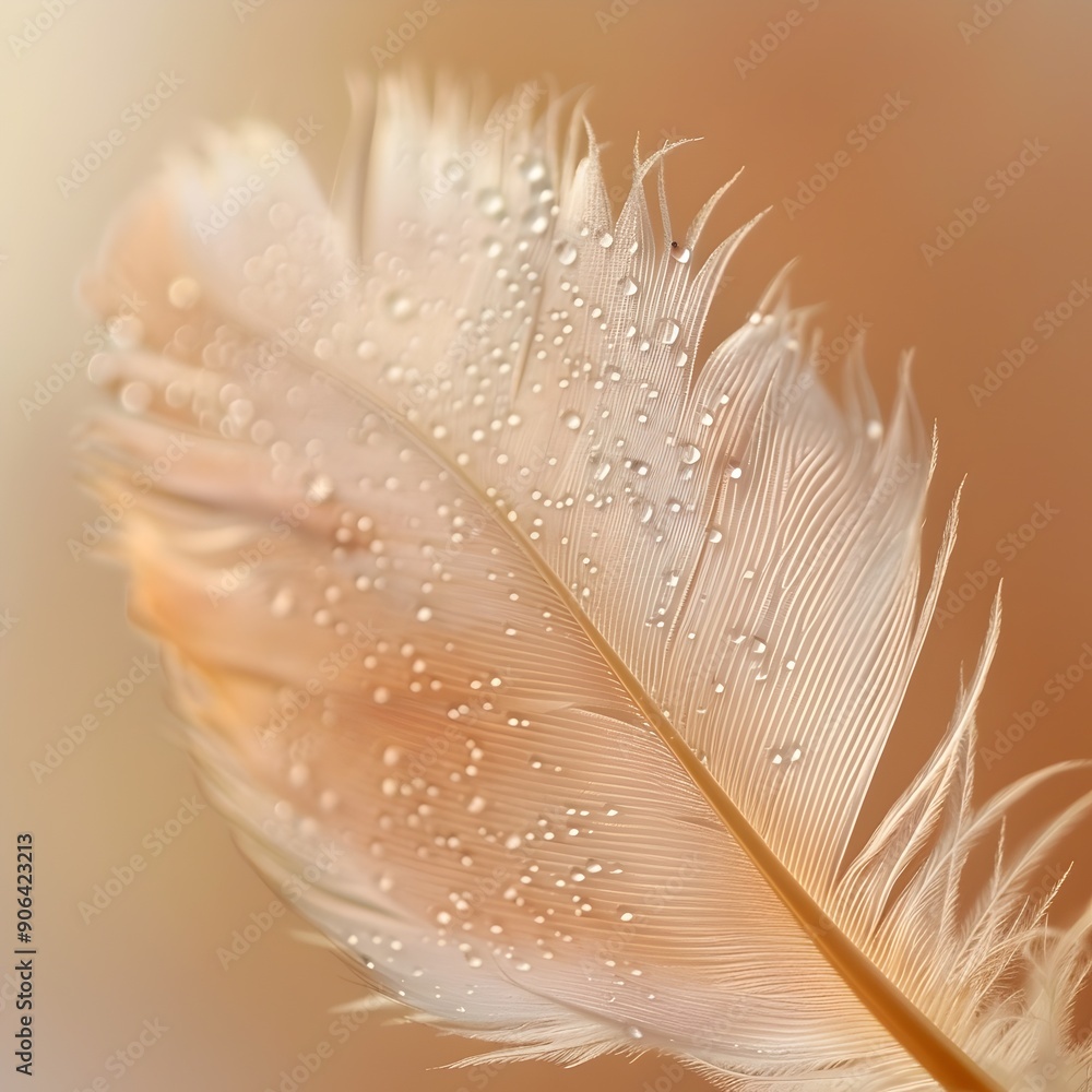 Poster soft and delicate feather with intricate barb structure in macro close up shot with airy and light c