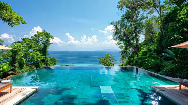Luxurious infinity pool with tropical ocean view for ultimate relaxation