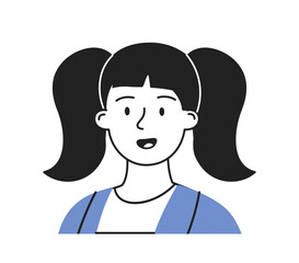 Minimalist social media avatar. Cute young girl. Picture for social networks and messenger. Profile at website. Template and layout. Linear vector illustration