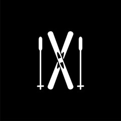  Ski icon simple sign isolated on black background