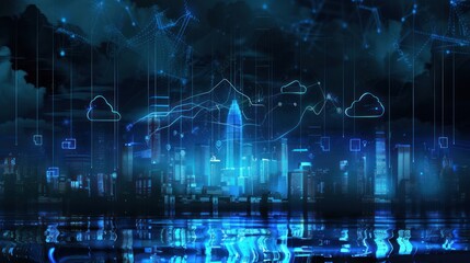 Fototapeta premium Cyberpunk Cityscape with Digital Overlays