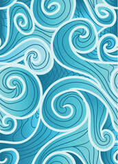 blue seawaves pattern hand drawn doodle line art . abstract repeatable seamless pattern vector illustration