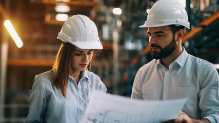 Two people in a building, one of them is holding a paper and the other one is looking at it