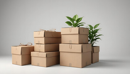eco-friendly Shipping Packaging with Green Plant

