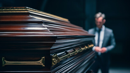 Funeral coffin at a funeral ceremony

