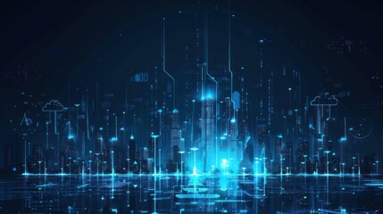 Fototapeta premium Futuristic Cityscape with Glowing Blue Lines