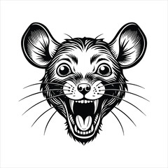 front crazy face of mouse head black vector