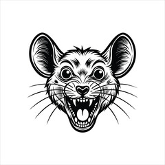 front crazy face of mouse head black vector