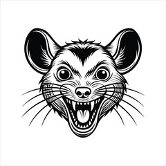 front crazy face of mouse head black vector
