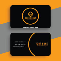 black business card with yellow circles