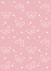 
Seamless vector pattern with white butterfly silhouettes on a pink background