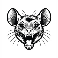 front crazy face of mouse head black vector