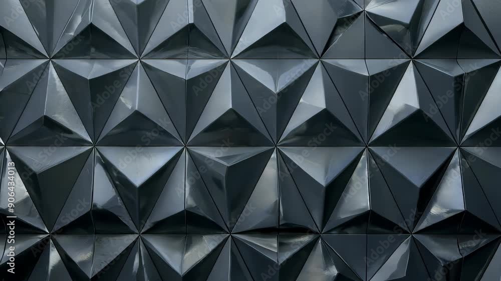 Poster shimmering black triangular tiles in mesmerizing geometric animation