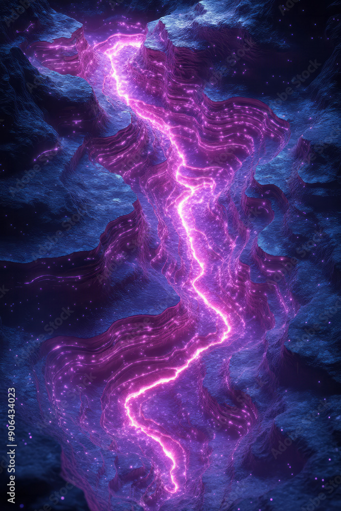 Aufkleber minimalist representation of neon purple topographic lines with a soft glow, creating a striking vis