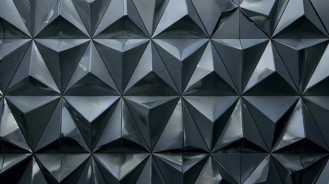 Shimmering black triangular tiles in mesmerizing geometric animation