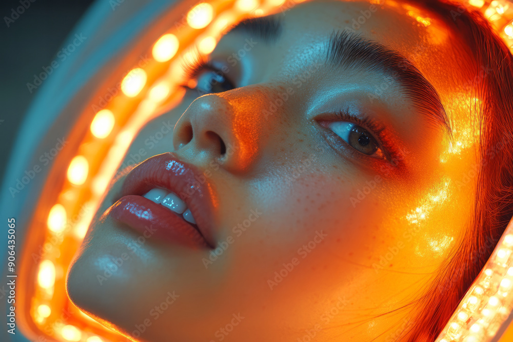 Poster clean scene of a person using a whitening led light device, with a focus on the bright, clean result