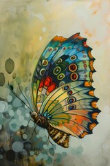Vintage oil painting of a colorful butterfly. Generative AI