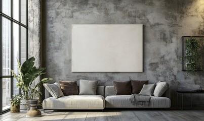 mockup of a blank wall, with a modern living room setting in the background, ideal for presenting design ideas and wall art