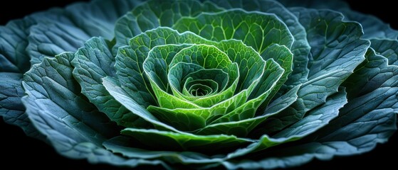 Obraz premium Closeup of a Vibrant Green Cabbage Head with Detailed Leaf Texture
