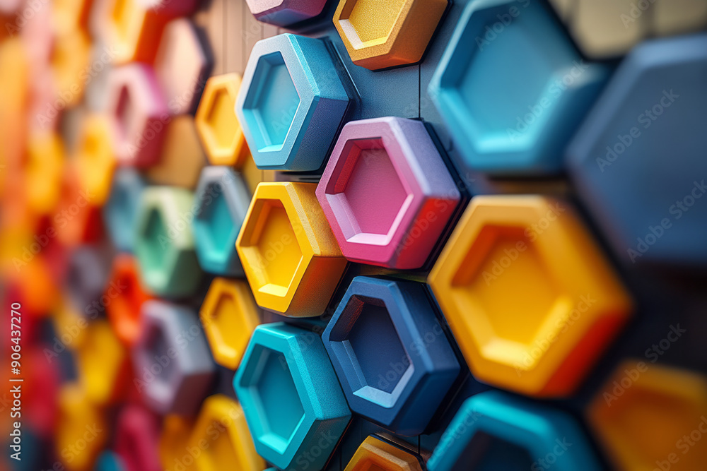 Aufkleber elegant scene featuring interconnected hexagons in bright colors, forming an abstract pattern on a b