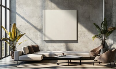 mockup of a blank wall, with a modern living room setting in the background, ideal for presenting design ideas and wall art